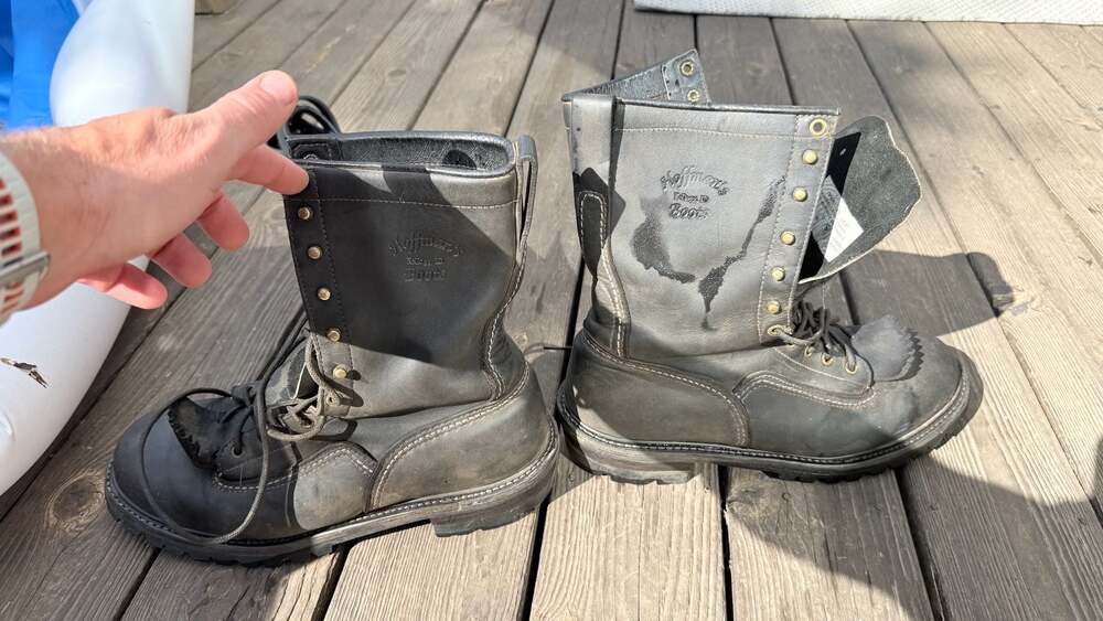 Hoffman's Black Leather Logger Calk Boots with Vibram Soles